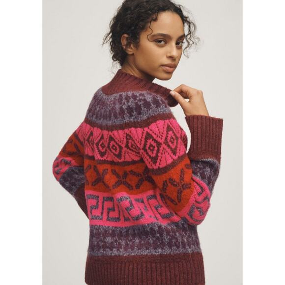 SAYLOR NWT Candace Mock Neck Sweater Fair Isle Fluorescent Women's M - Picture 4 of 10